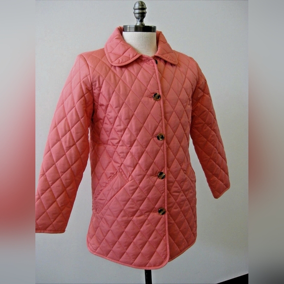 Womens Collard Salmon Pink Quilted Jacket Button Down Lined Coat Size Petite M - Picture 1 of 5